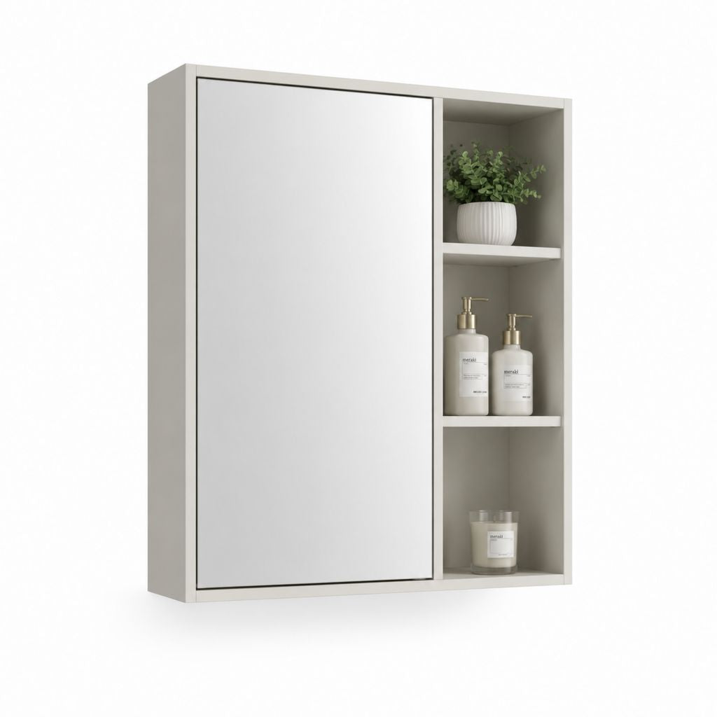 Wand-Wandschrank aus Holz und Glas, beige Grau, 60 × 70 × 15 cm