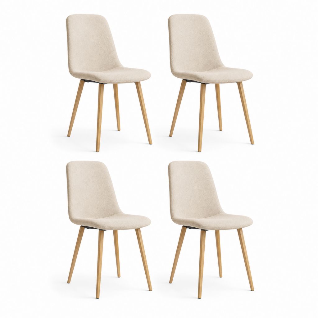 4er-Set Esszimmerstühle mit 4 gepolsterten Essstühlen aus beigefarbenem Stoff und Holz, 45 × 54 × 86 cm