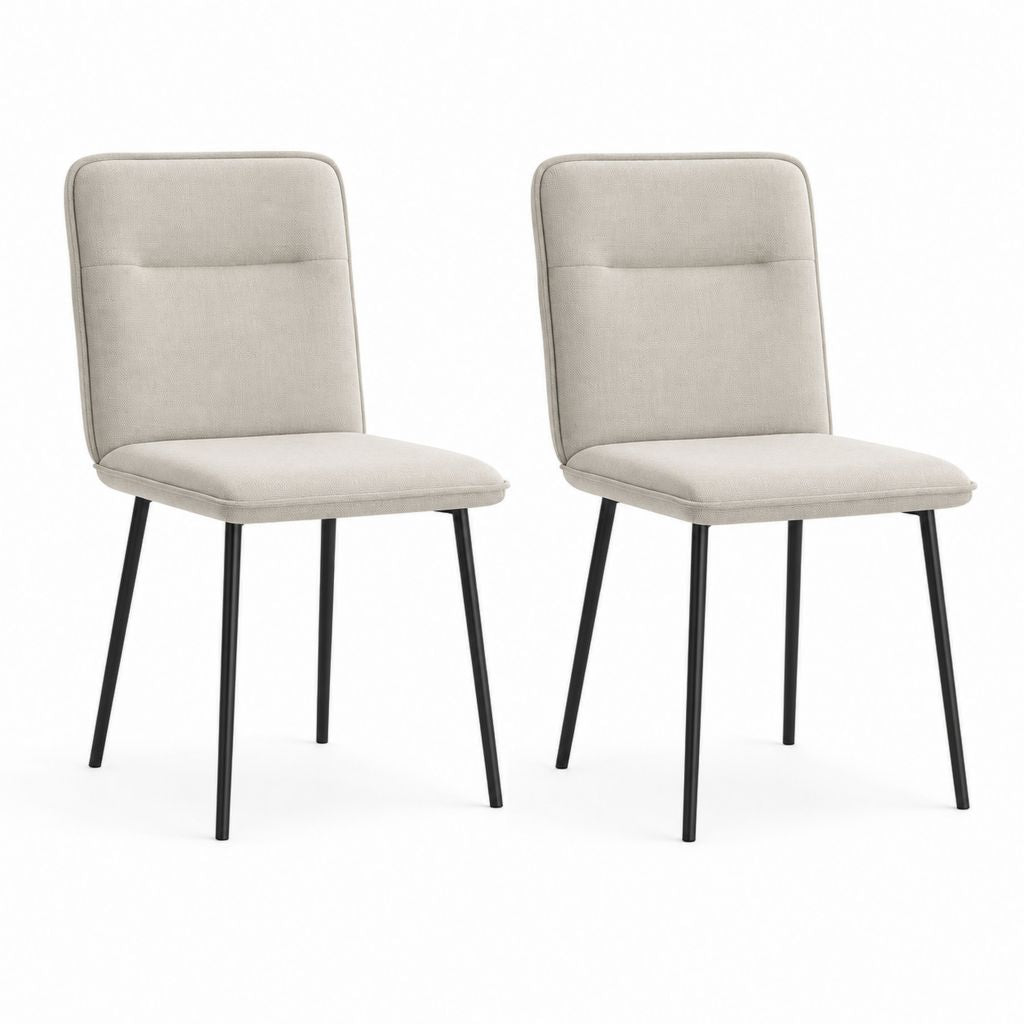 2er-Set Esszimmerstühle aus 2 gepolsterten Essstühlen aus Stoff mit Beinen aus Stahl, Beige und Schwarz, 49 × 57 × 87 cm