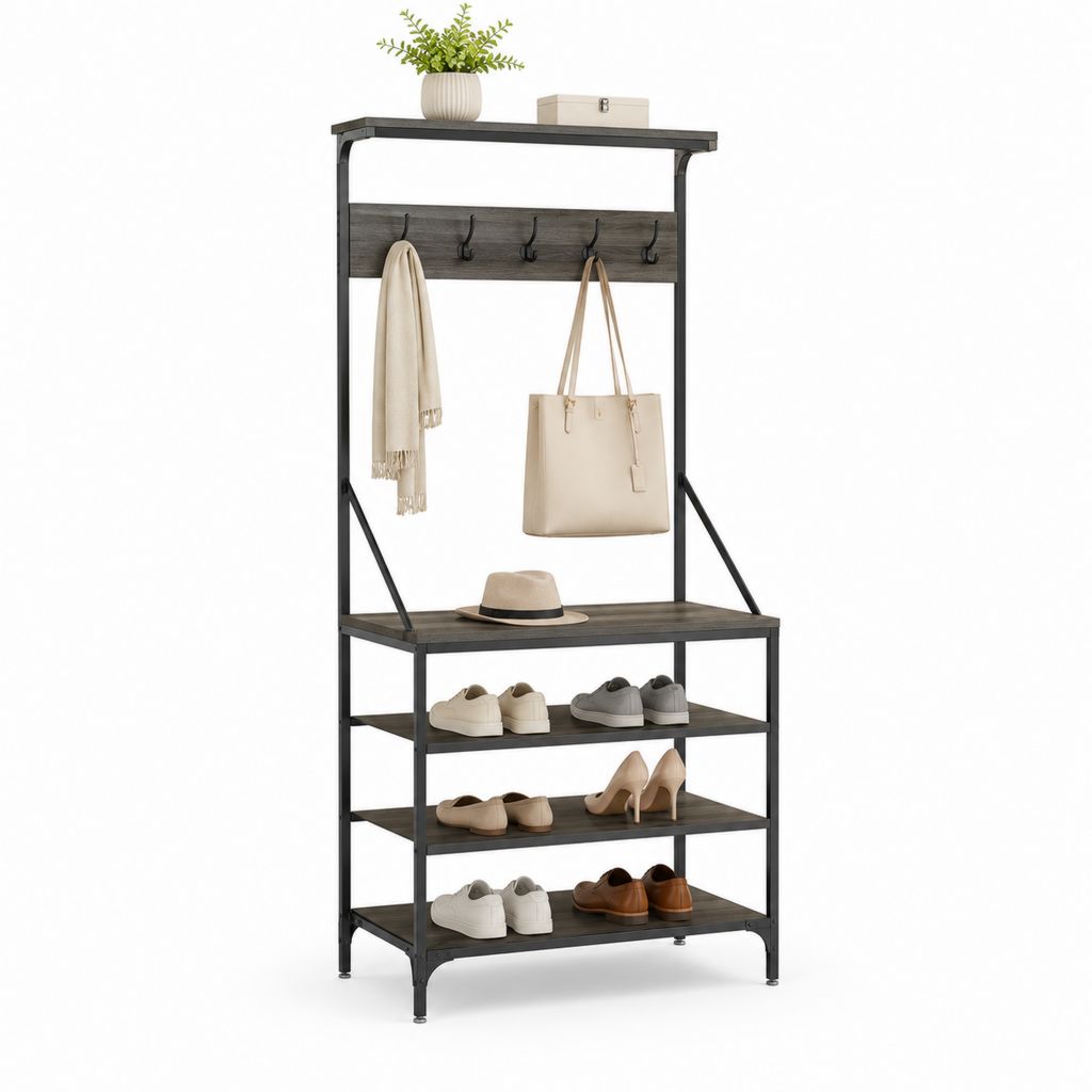Rechteckige Schuhe mit Kleiderbügeln und Bank, dunkelgrau und schwarz, 80 × 30 × 180 cm, in melaminischer und Stahl-Schränken