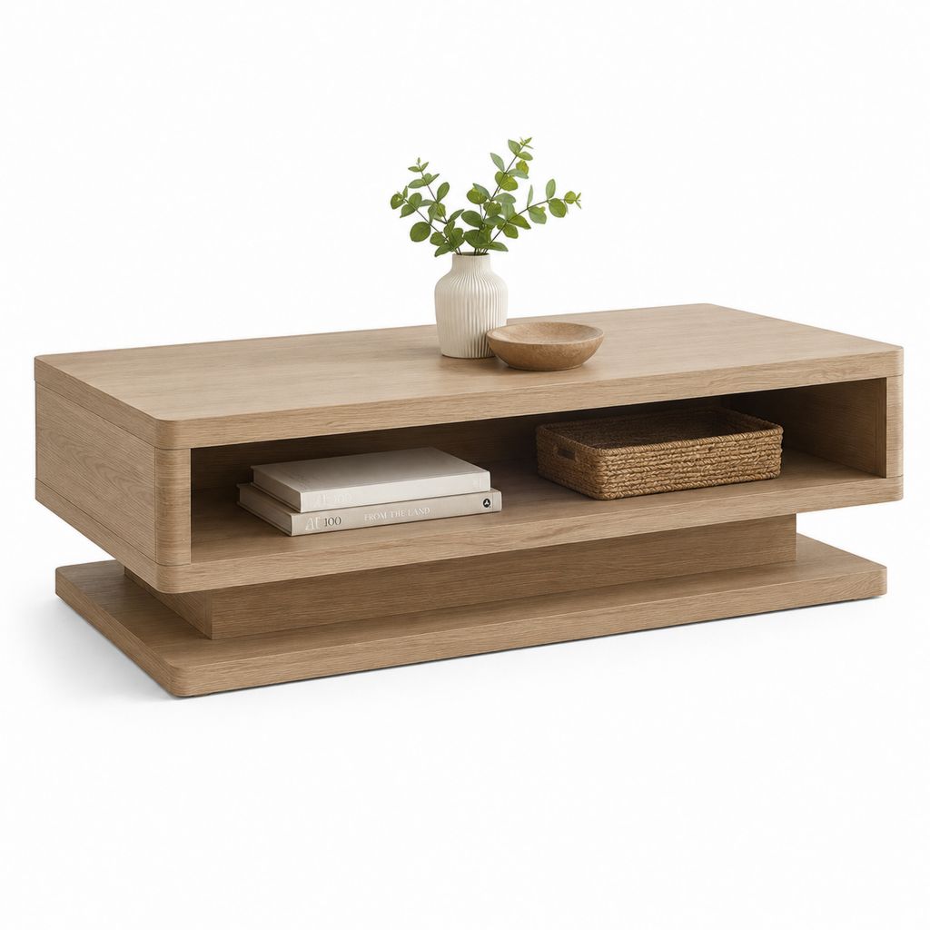 Couchtisch rechteckigen Wohnzimmer aus MDF furniert natürlichen Eiche mit offenem Fach, 120 × 60 × 45 cm