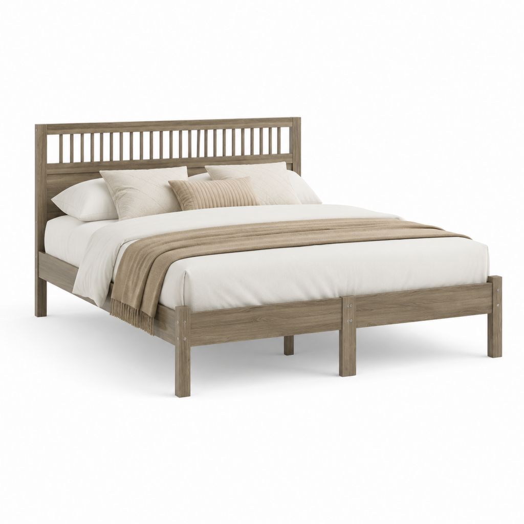 Doppelbett aus Massivholz, Maulwurfgrau 188 × 208 × 110 cm, für Matratze 180 × 200 cm, mit Listbrett Kopfteil