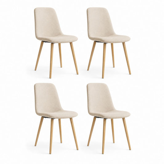 4er-Set Esszimmerstühle mit 4 gepolsterten Essstühlen aus beigefarbenem Stoff und Holz, 45 × 54 × 86 cm