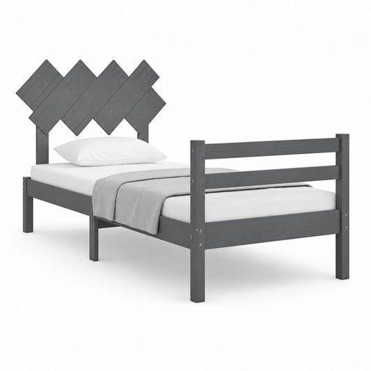 Einzelbett für Kinder 90 × 200 cm aus grauem Holz mit seitlichem Ufer und geometrischem Kopfteil