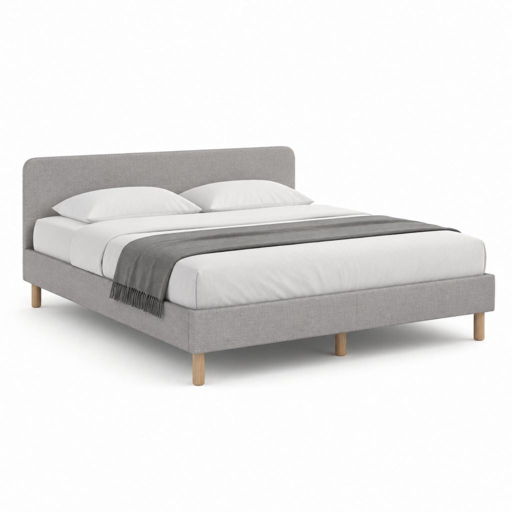 Gepolstertes Doppelbett aus hellgrauem Stoff mit Lattennetz, 170 × 215 × 100 cm, Ruhefläche 160 × 200 cm