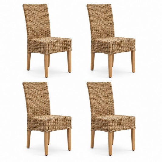 4er-Set Esszimmerstühle aus natürlichem Rattan und Massivholz, braun, 47 × 59 × 97 cm